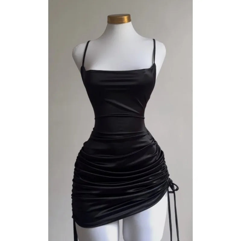 black Color Women’s Lace-Up Halter Bodycon Dress For Summer Nights